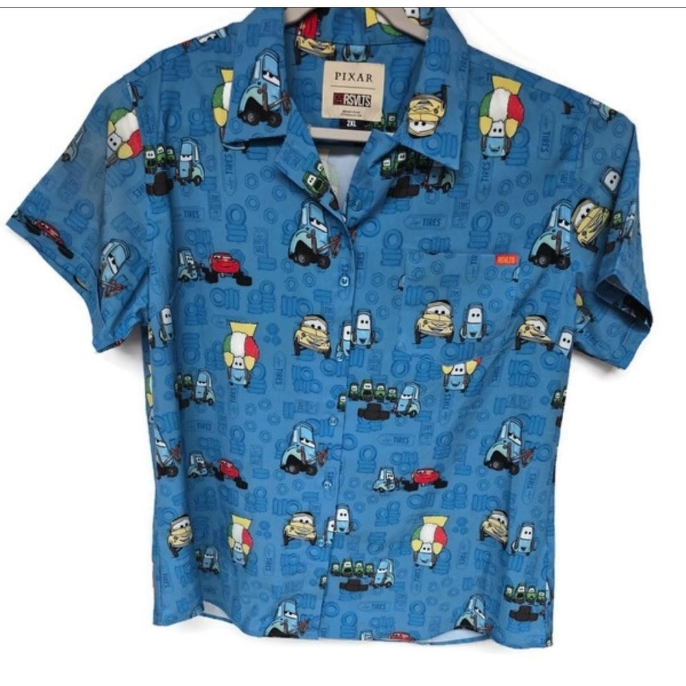 RSVLTS Pixar Cars Shirt Womens 2XL Blue KUNUFLEX Lightning McQueen Disney Tee